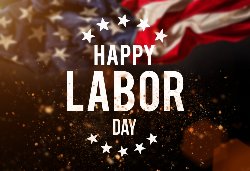 happy labor day text with American flag background